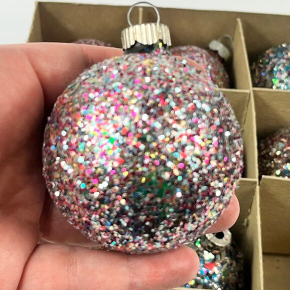 Vtg Decorated Shiny Brite Glitter Shard Glass Ornaments Set of 12 Mixed USA - Picture 8 of 16